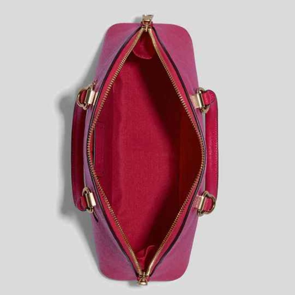 Coach Katy Satchel with Signature Canvas Detail Bold Pink/Khaki - Picture 3 of 4
